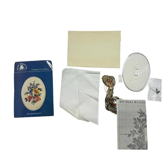 Vintage 1987 Multi Floral Counted Cross Stitch Fond Memories Light Switch Cover - Picture 2 of 4